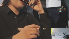 Happy woman, face and headphones in call center for customer service, telemarketing or support at office. Female person, consultant or agent smile with headset for online advice or help at workplace - Powered by Shutterstock - Get 15% off with code: PIKWIZARD15