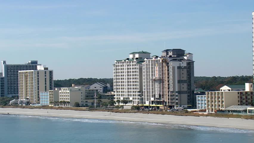 Oceanfront hotels and condos line the beach in myrtle beach, south carolina