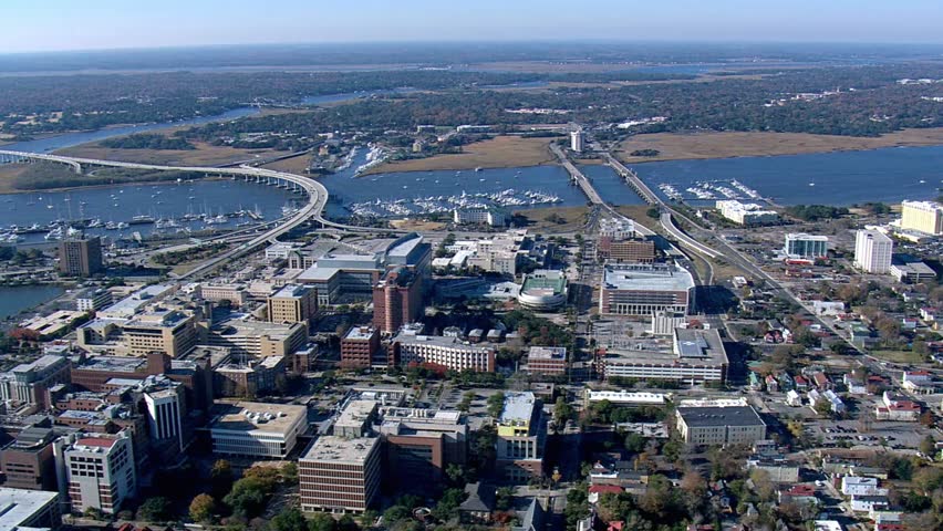 Aerial view captures the cityscape of wilmington, north carolina on a sunny day