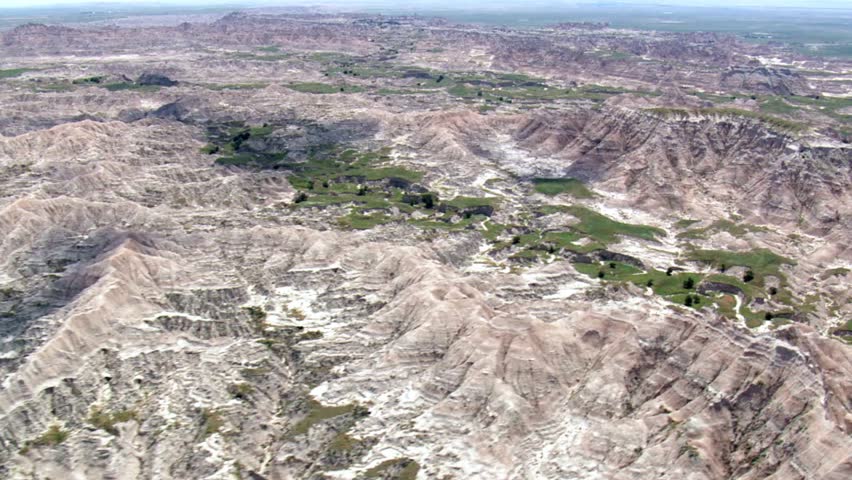 Aerial view of the rugged landscape of badlands national park in south dakota