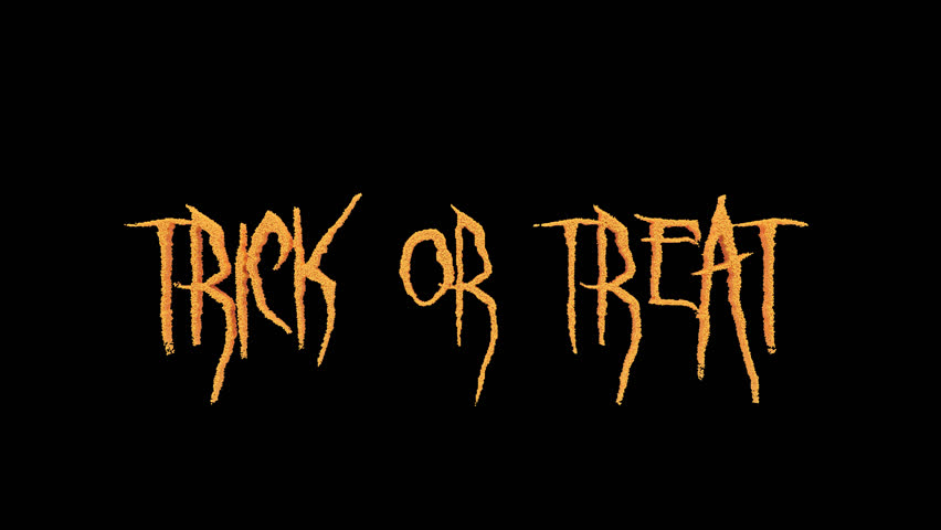 Halloween looping text morph from “Trick or Treat” to “Sweet Surprise” in orange and pink particle lettering on transparent background, designed for festive projects and seasonal promotions.