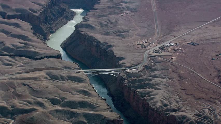 Aerial view of the navajo bridge spanning the colorado river in arizona