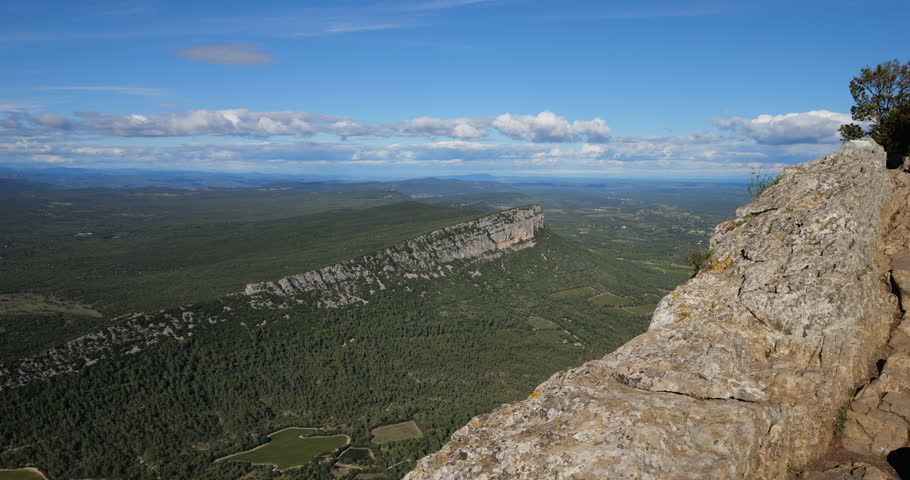 Panorama from the summit of Pic Saint Loup to the Hortus. Herault department, Occitania, France.