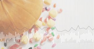 Sound input activating audio waveform, pulsing over pumpkin half and sprinkled candies on surface. Digital art, abstract, technology, data visualization, modern, minimalistic, entertainment - Powered by Shutterstock - Get 15% off with code: PIKWIZARD15