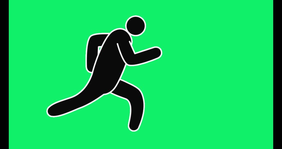 a black stick figure with a white outline is running on a green color background image