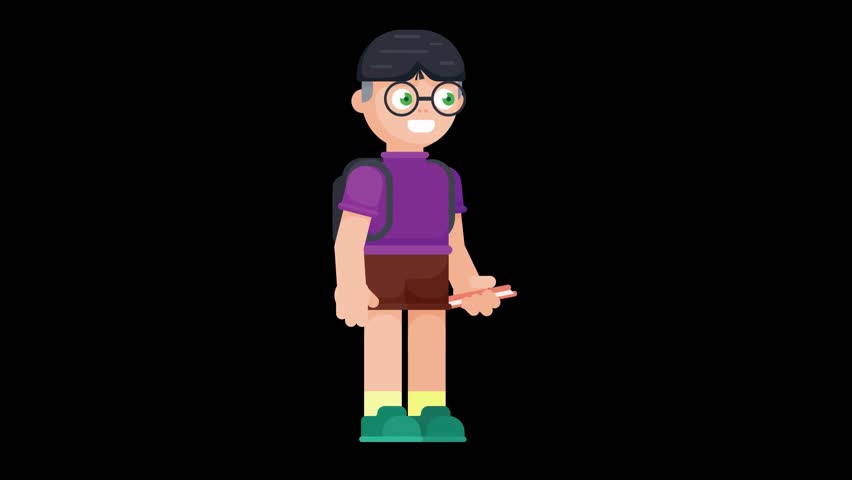 Cartoon character animation: boy holding blank sign for your message or promotion