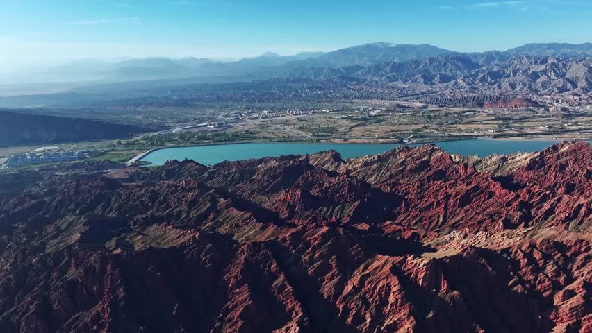 Colorful Danxia landform mountain natural landscape in Xinjiang. Unique geographical scenery in China.