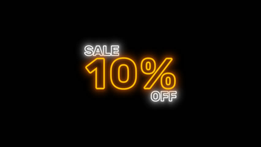 10% OFF Neon Sale Sign Animation with Glow and Flicker on Alpha Channel. Promo Discount Footage.	