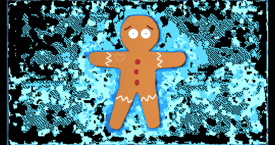 gingerbread cookie lowering arms as glowing aura pulsing showing energy on transparent background. Fantasy, animation, energy, digital, whimsical, vibrant, character