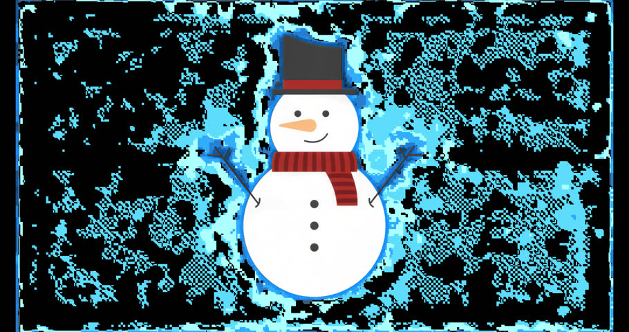 Frame change top-hatted snowman toggling closed smile and open mouth speaking on transparent. Winter, character, animation, illustration, fun, expression, playful