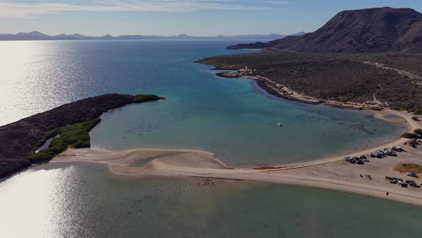 Aerial view of El Requesón beach in Baja California Sur, Mexico.