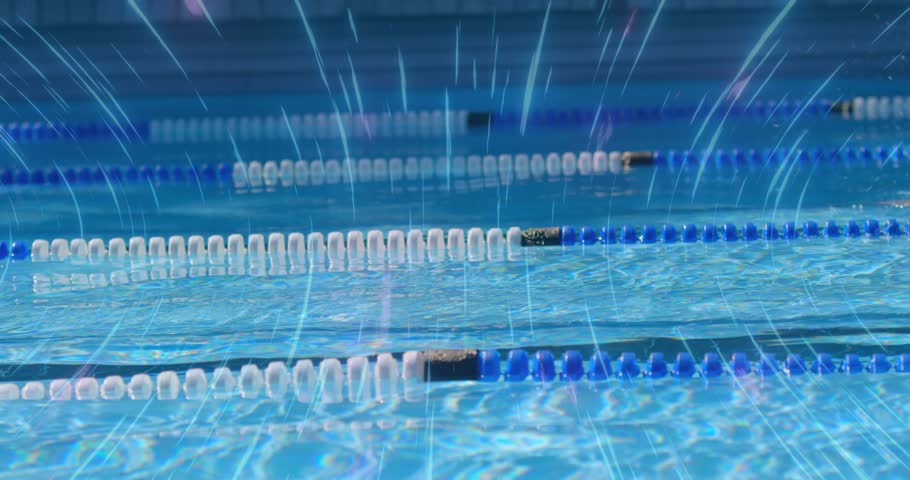 sports swimmers starting freestyle stroke sending ripples, racing side by side across pool lanes. Athletes, competition, speed, motion, aquatic, dynamic, athleticism