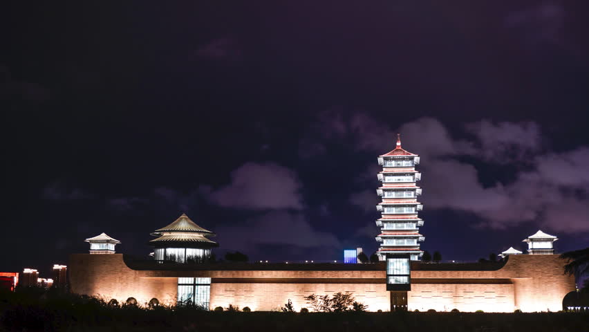 Night Time Lapse of Yangzhou Grand Canal Museum Architectural Illumination
