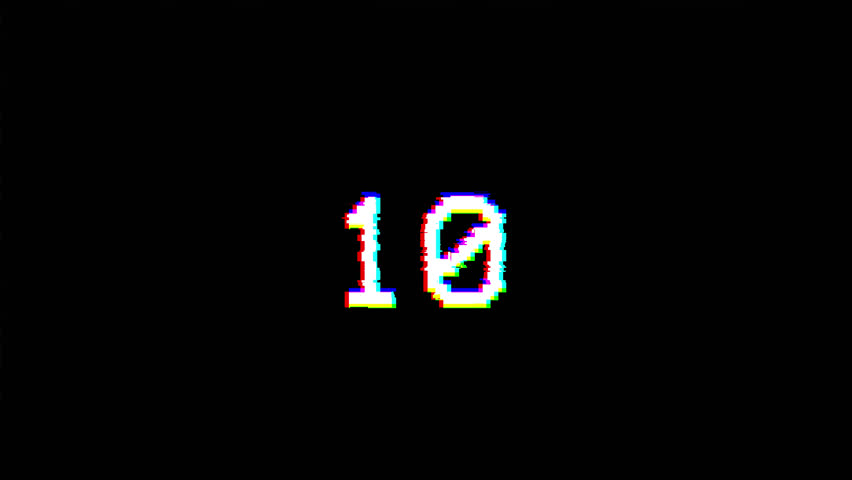glitch 10 second countdown animation.4k video