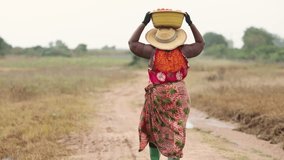 Rural African Agriculture tomato businesswoman farmer carries a bowl of freshly picked tomatoes on her head from the field. - Powered by Shutterstock - Get 15% off with code: PIKWIZARD15