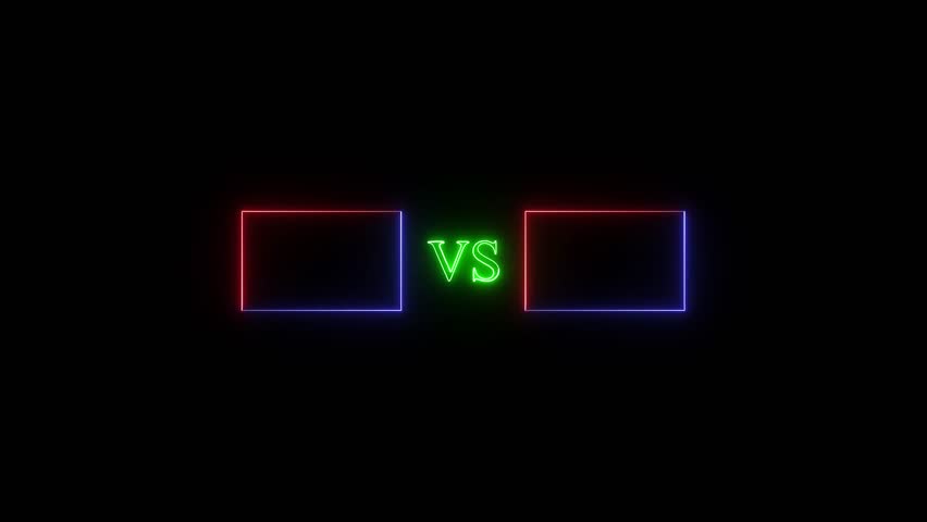 Neon light versus composition with glowing boxes perfect for battle or comparison animations on black background