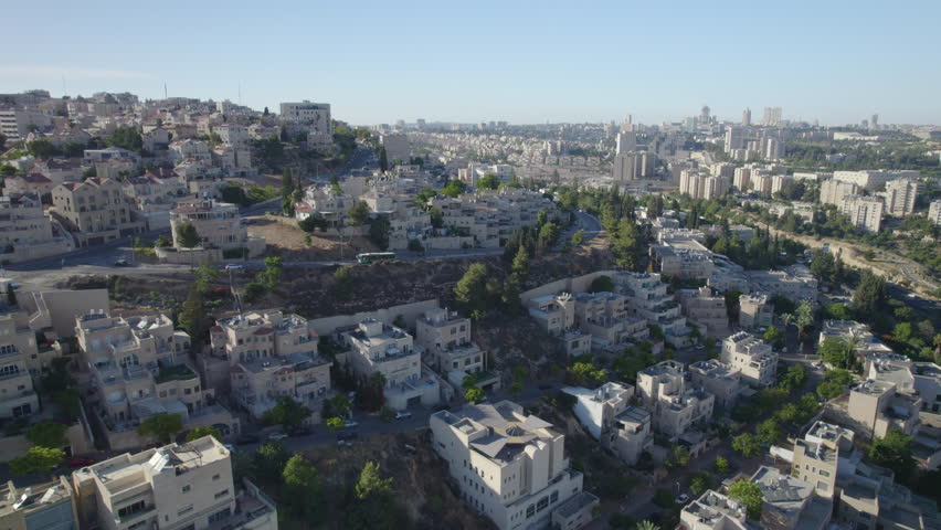 Ramat Sharet neighborhood showcases Jerusalem’s southwestern residential area with diverse homes captured in smooth parallax motion