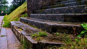 Old Concrete Steps Covered In Moss and Grass After Rainfall in Low Angle Closeup - Powered by Shutterstock - Get 15% off with code: PIKWIZARD15