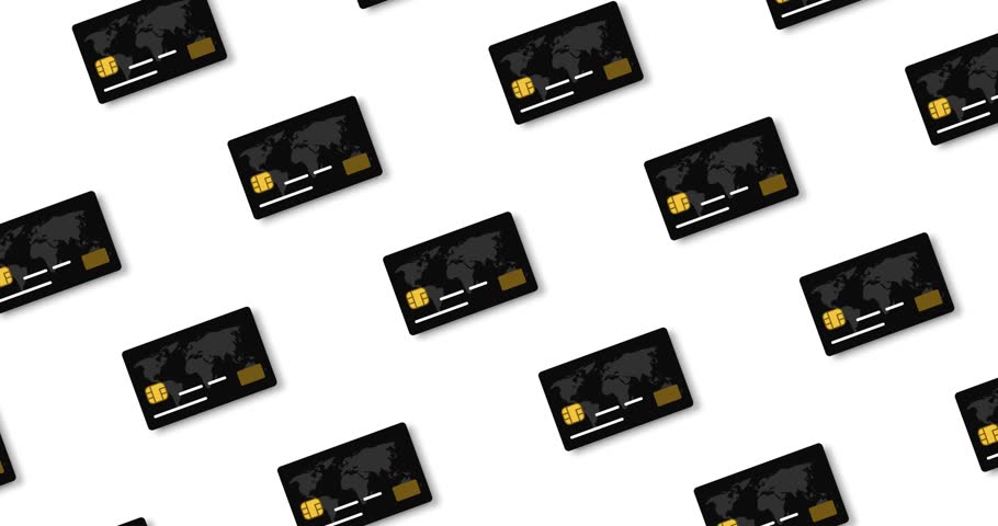 Animated black credit card design scrolling interlacing in tee if on white background