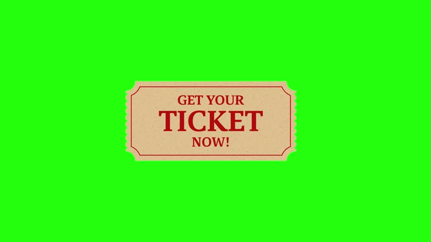 Get your ticket now animation admission pass design with green, black and white screen. Ticket video animation
