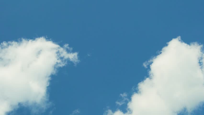 Few Fluffy Cotton White Clouds in Clear Sunny Blue Sky Time Lapse, Good Weather, Heaven, Pure Blue Sky Plump White Cloud Slow Motion, Azure, Atmosphere, Blue Sky Background. 