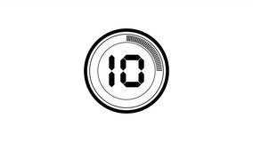 Modern 10-second digital countdown from ten to zero, featuring a minimalist segment number display and a dynamic circular progress bar animation. Ideal for intros, openers, events, or overlays. - Powered by Shutterstock - Get 15% off with code: PIKWIZARD15
