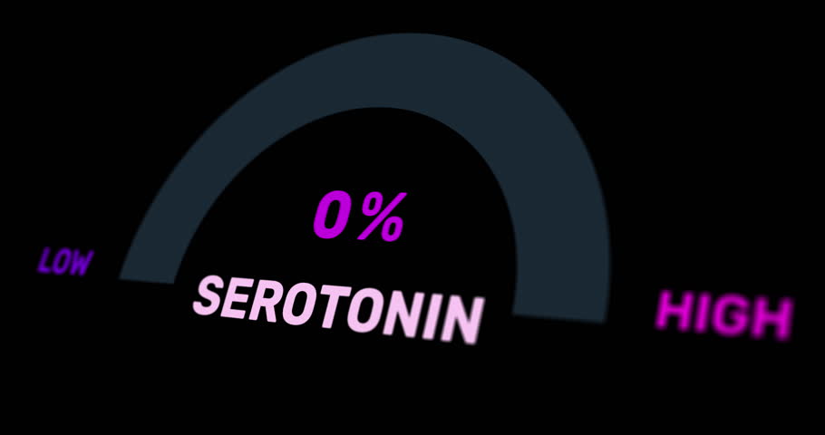 Serotonin high level measurement animation, 5-HT test and pie-chart with counter, serotonin hormone test, footage