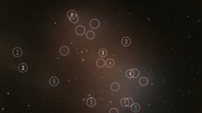 Futuristic Floating Numbers in Digital Space. A dark cosmic backdrop features glowing numeric bubbles and circular rings, suggesting data, signals, or digital measurements - Powered by Shutterstock - Get 15% off with code: PIKWIZARD15