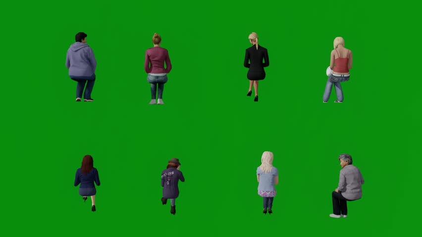 A group of people standing in front green screen animated chromakey background design cartoonish illustration emotion frame layers colorful scene depth motion movement creative figure