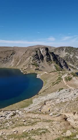 Mountain view of the Rila Mountains in Bulgaria. Seven Rila Lake hike. Eco trails. Connection with nature.	