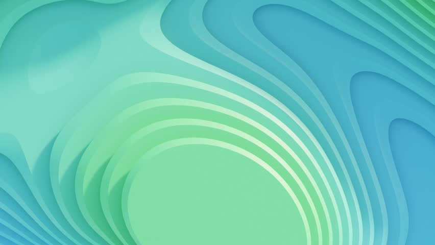 Abstract 3D gradient layers shifting smoothly from green to light-blue tones in seamless wave motion, futuristic animation perfect for modern branding, digital art, and conceptual visual projects