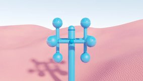 Windmill-like blue 3D structure placed in a surreal pink desert. Abstract seamless animation with dynamic geometric motion, ideal for futuristic design projects, conceptual visuals - Powered by Shutterstock - Get 15% off with code: PIKWIZARD15
