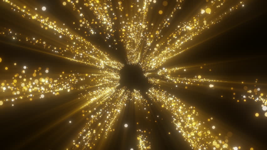 4K Explosion of Golden Bokeh lights. Holiday motion background. Glowing particle abstract. 2160p 60fps. Exploding gold particles. 3d rendering. Isolated on black effect. 2025 Trend footage.