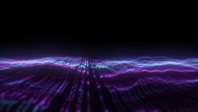 4k 3D animation of glowing pink and blue neon particles forming a smooth digital wave on a black background. Ideal for tech intros, abstract motion, or music visuals. Seamless loop - Powered by Shutterstock - Get 15% off with code: PIKWIZARD15