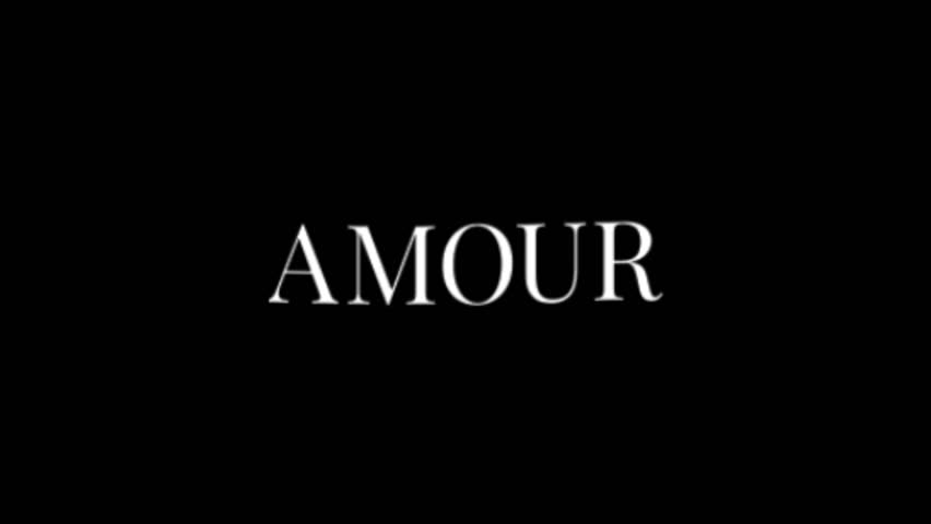 clean and elegant text animation displaying the word AMOUR on a black background, with smooth transitions. suitable for romantic, fashion, or artistic projects.