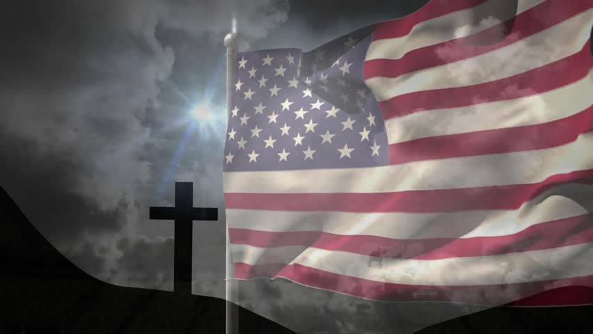 Dawn breeze picking up triggers flag fluttering and billowing against sky representing resilience. Patriotism, resilience, outdoor, moody, symbolic, nature, inspiration - Powered by Shutterstock - Get 15% off with code: PIKWIZARD15