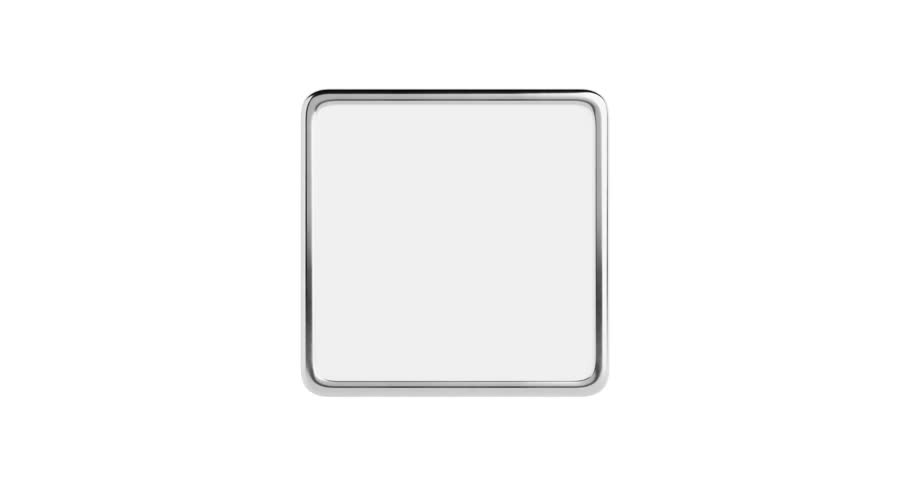 4k Resolution Video:  Silver Metal Badge Pin. Blank Square Silver Lapel Pin Mockup With Safety Clasp Seamless Looped Rotating On White Background With Alpha Matte