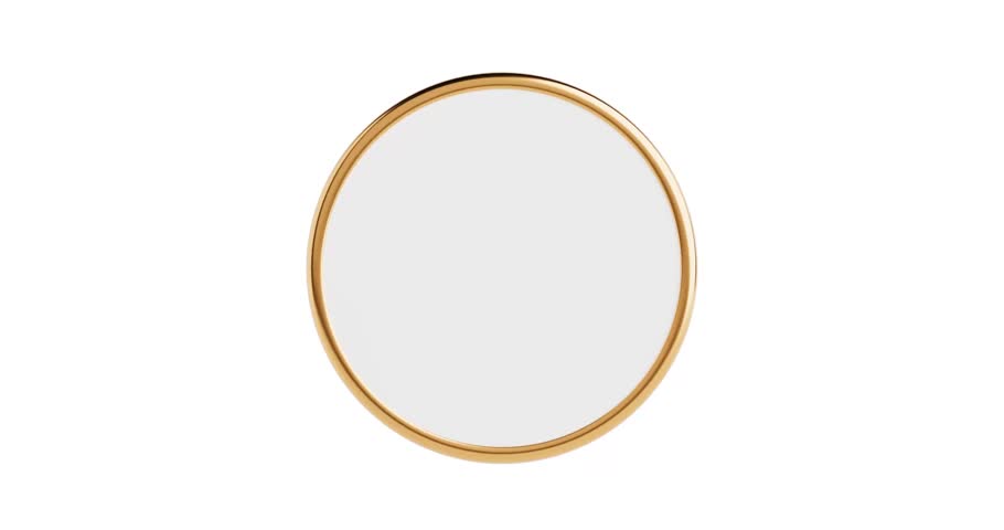 4k Resolution Video:  Golden Metal Badge Pin. Blank Circle Golden Lapel Pin Mockup With Safety Clasp Seamless Looped Rotating On White Background With Alpha Matte