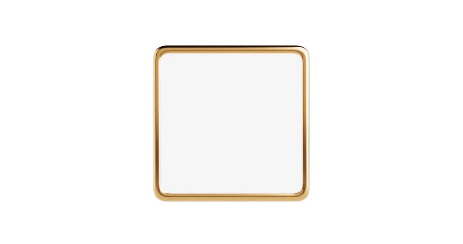 4k Resolution Video:  Golden Metal Badge Pin. Blank Square Golden Lapel Pin Mockup With Safety Clasp Seamless Looped Rotating On White Background With Alpha Matte