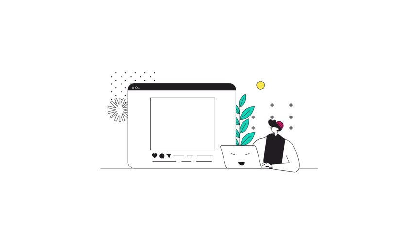 Vector illustration of a person working on a laptop with a large megaphone displayed on a screen, symbolizing digital marketing, online promotion, advertising, and social media campaigns. Perfect for 