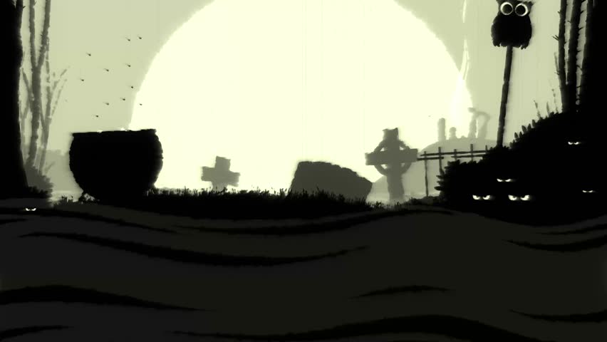 A spooky cemetery scene at night with a full moon, silhouetted graves, and an eerie atmosphere. Perfect for Halloween or horror-themed projects.