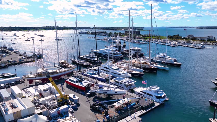 Newport Harbor aerial view in Narragansett Bay, city of Newport, Rhode Island RI, USA. 
