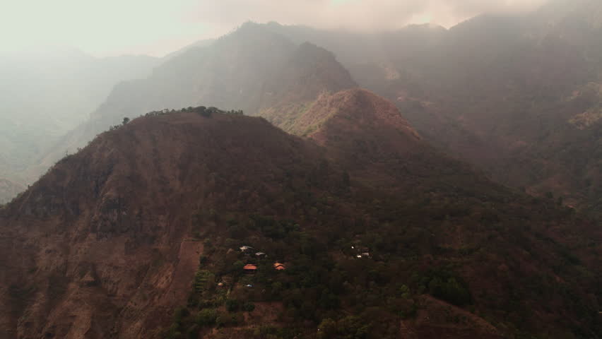Atitlan mountainous valley close to San Marcos village. Aerial view