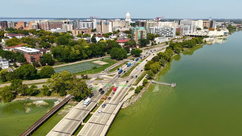 Aerial shot of traffic near Madison Wisconsin