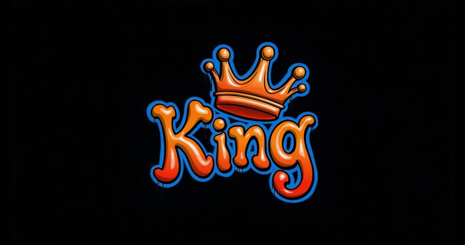 Stripes appearing shifting to pink-purple causing orange 3D King logo fading and locking into place. Futuristic, royalty, luxury, vibrant, digital, dynamic, branding