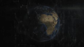 Globe emerging triggers curved lines tracing to red nodes rotating and retracting for network map. Global, connectivity, digital, network, technology, futuristic, abstract - Powered by Shutterstock - Get 15% off with code: PIKWIZARD15