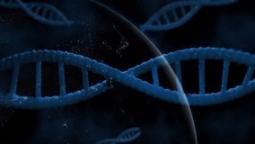 With dust shimmering, DNA helix shifting, planet and fragment emerging, visualizing genetic link. Cosmic, futuristic, molecular, sci-fi, technological, space, innovation - Powered by Shutterstock - Get 15% off with code: PIKWIZARD15