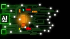AI Chatbot Circuit Board Animation Abstract Technology Digital Network Data Processing. AI Chatbot And Circuit Technology Power Smart Systems. Digital Innovation Drives Future Communication. - Powered by Shutterstock - Get 15% off with code: PIKWIZARD15