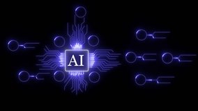 Futuristic AI chip network glowing digital circuit board connections and data nodes. AI technology with circuit board and network connections. Digital data flow and neural network processing. - Powered by Shutterstock - Get 15% off with code: PIKWIZARD15