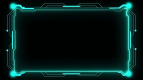 Futuristic cyan glowing H U D frame border with circuit board elements on black background. Futuristic cyan HUD frame with glowing border. Digital interface shows data and network connections. - Powered by Shutterstock - Get 15% off with code: PIKWIZARD15